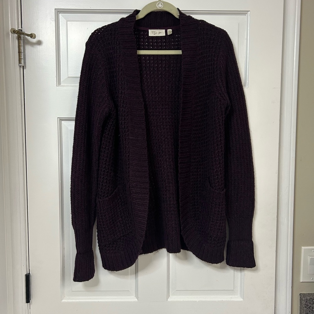 RD Style Open-Front Chunky Knit Cardigan - Plum